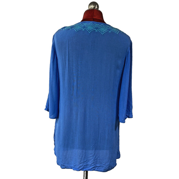 Lilly Pulitzer S/P Blue Tunic Top Blouse 3/4 Sleeve Green Embroidery Cover Up - Picture 4 of 9